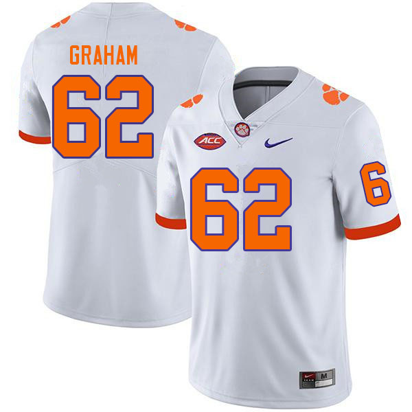 Men #62 Connor Graham Clemson Tigers College Football Jerseys Sale-White - Click Image to Close